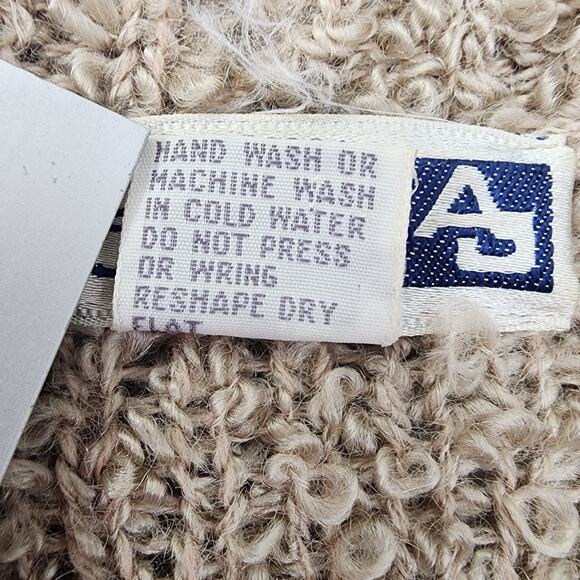 Vintage Adele Joyce Sweater Womens M Tan Wool Curly Knit Open Front Cardigan - Picture 5 of 8